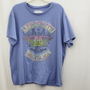 Aerosmith Boston MA Tour T-Shirt 1X Purple Distressed Graphic Rock Band Tee